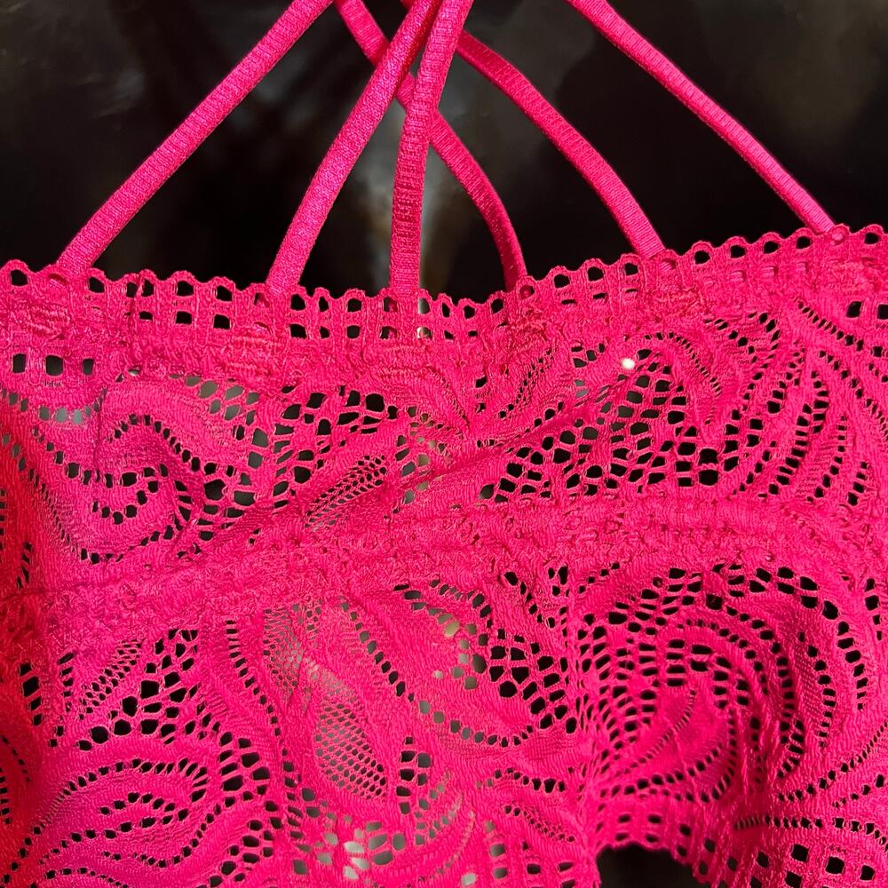 Auden Hot Pink Lace Bralette Strappy Back Lightly Lined - Picture 2 of 9